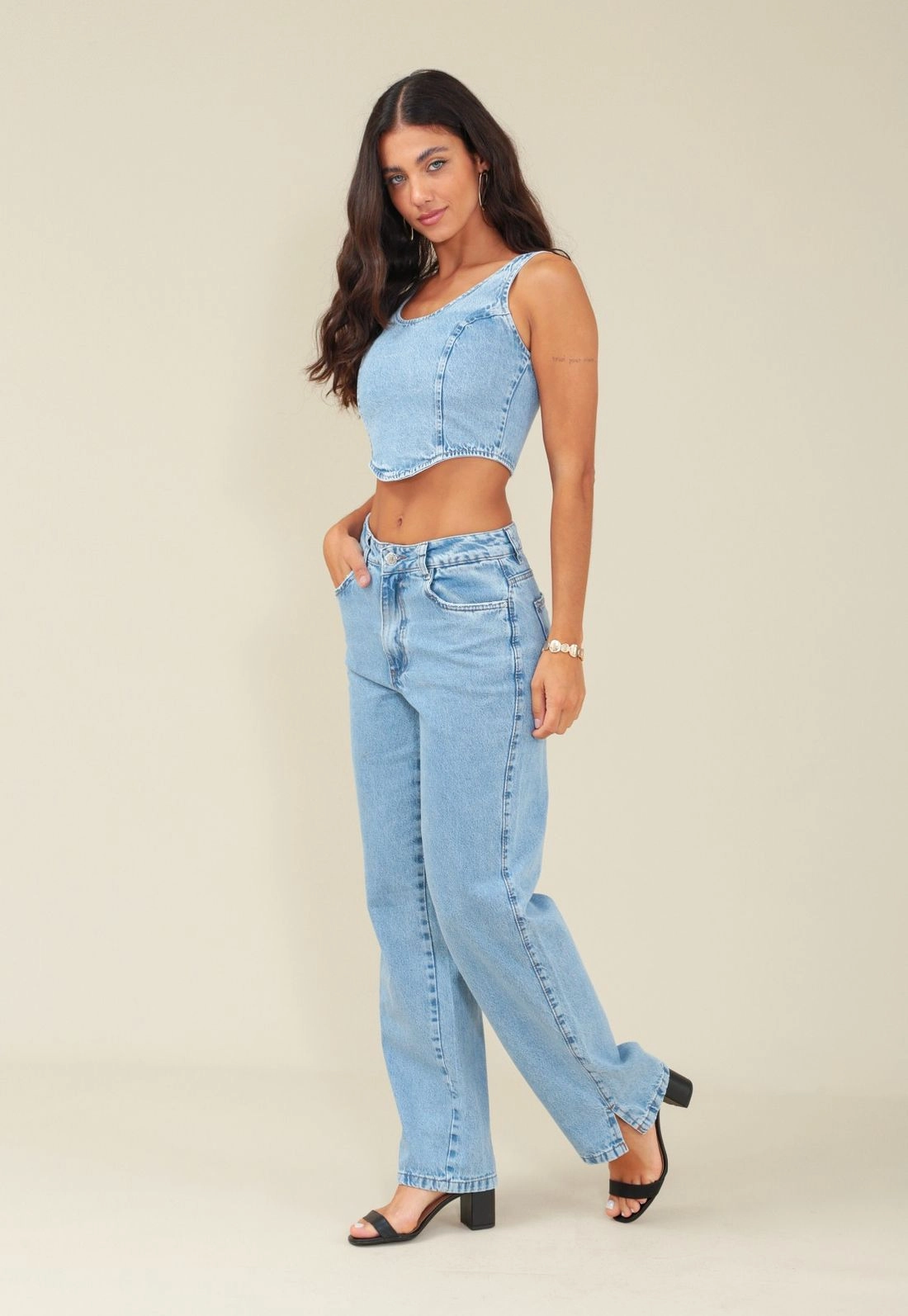 Blusa Corset Em Jeans Alça