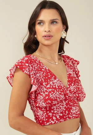 Blusa Cropped Em Viscose Red Liberty