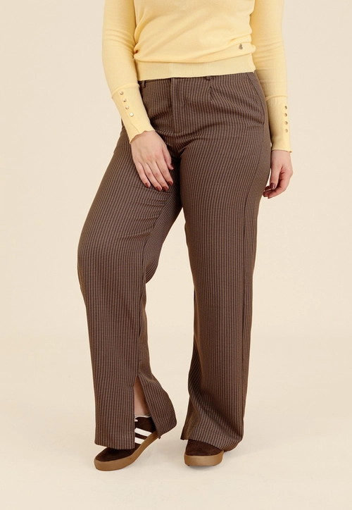 Calça Wide Leg Em Alfaiataria Xadrez