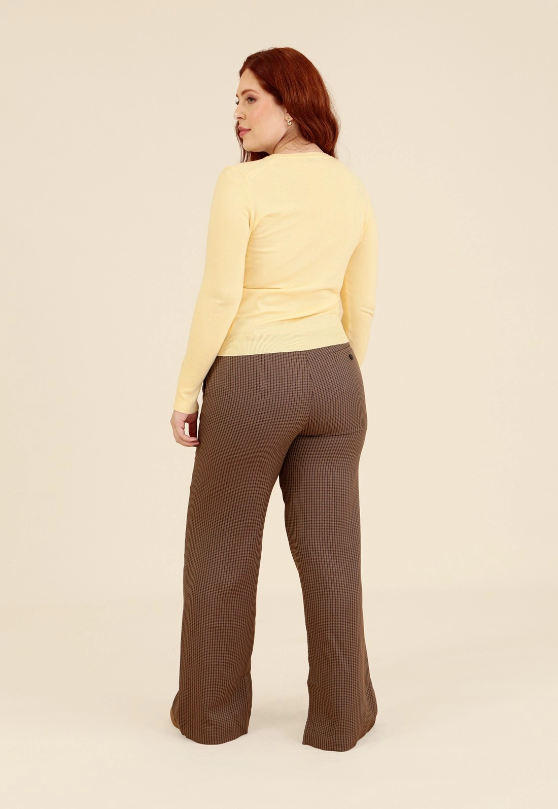 Calça Wide Leg Em Alfaiataria Xadrez