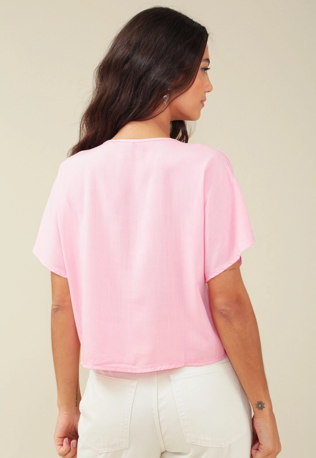Blusa Em Viscolinho Decote V E Manga Ampla