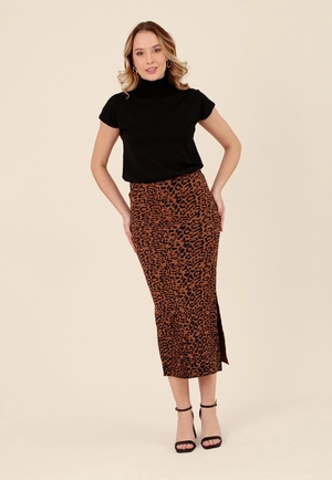 Saia Midi Em Tricô Jaquard Animal Print