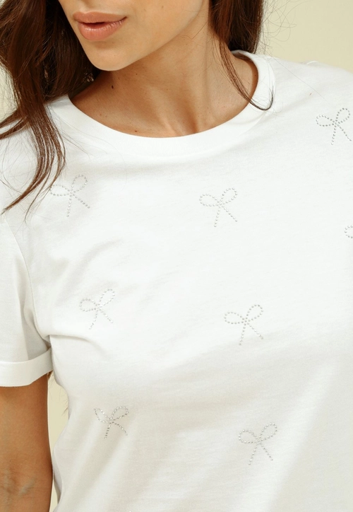 Blusa Em Meia Malha Com Aplique Strass Laço