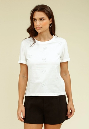 Blusa Em Meia Malha Com Aplique Strass Laço