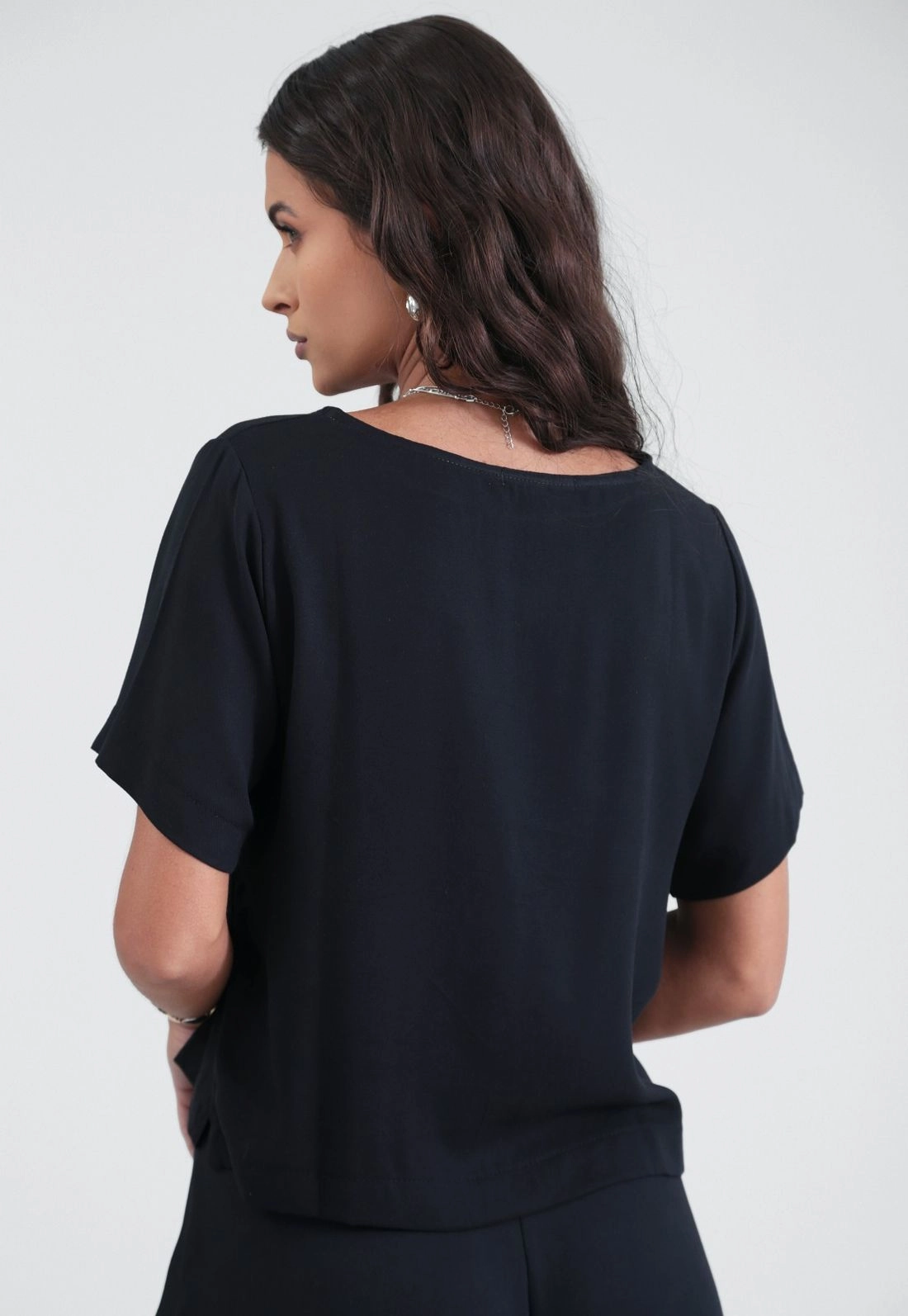 Blusa Em Viscose Twill Manga Curta