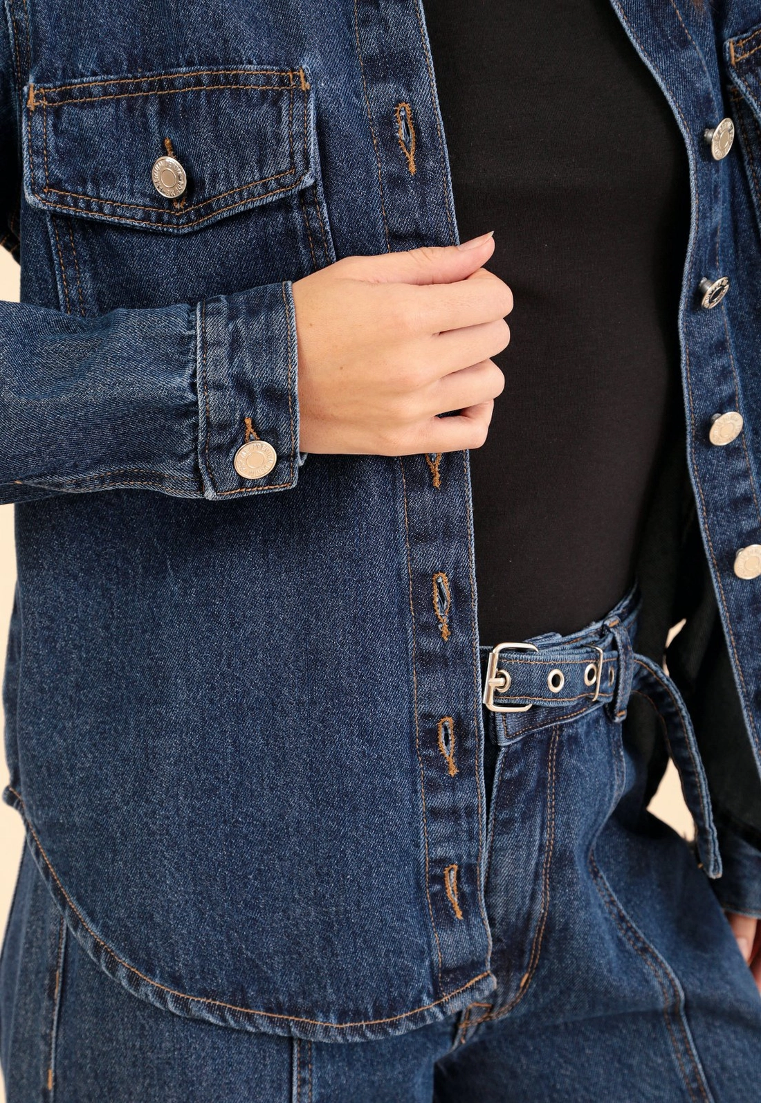 Camisa Jeans Manga Longa Botões