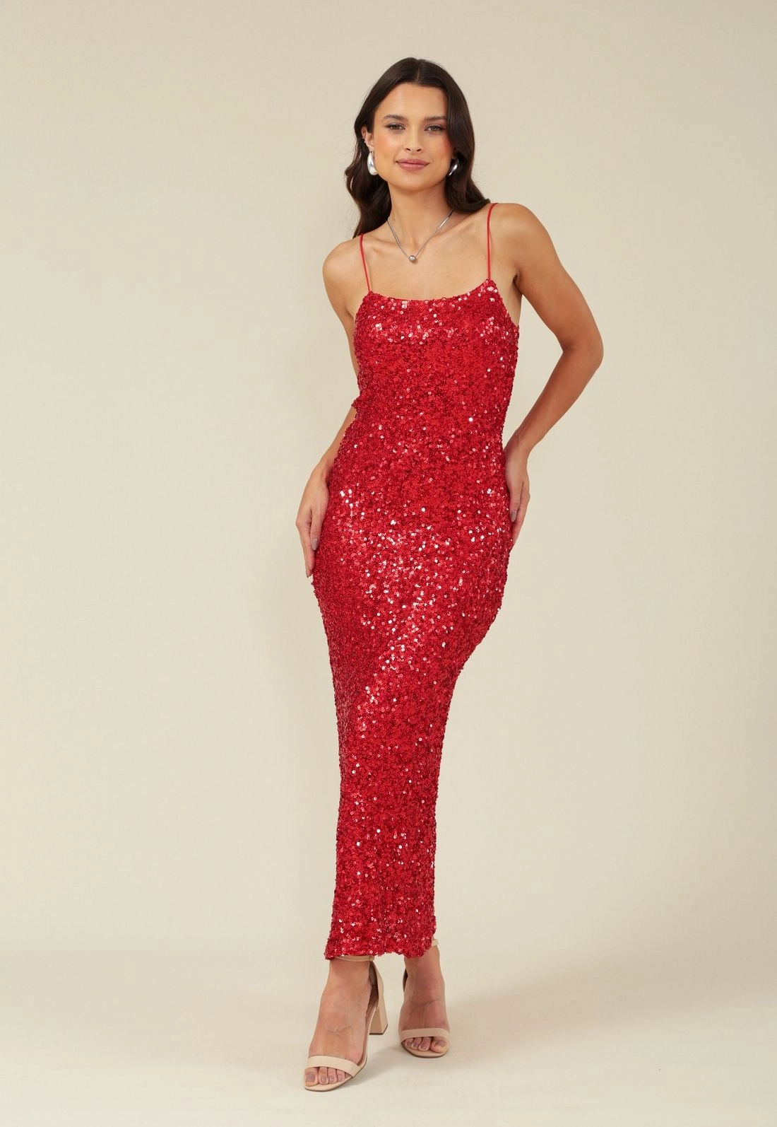 Vestido Midi Alça Em Paetê