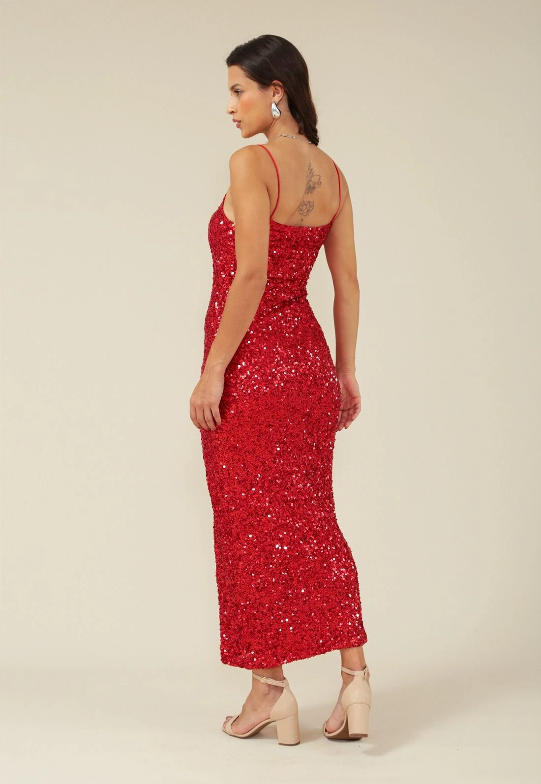 Vestido Midi Alça Em Paetê