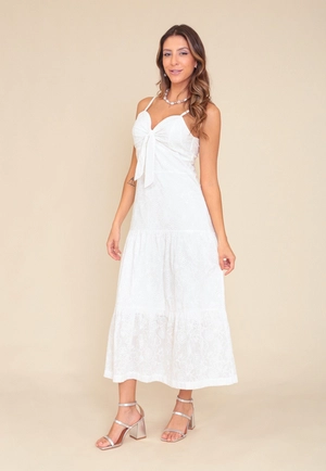 Vestido New Midi Em Laise Com Alças E Recortes