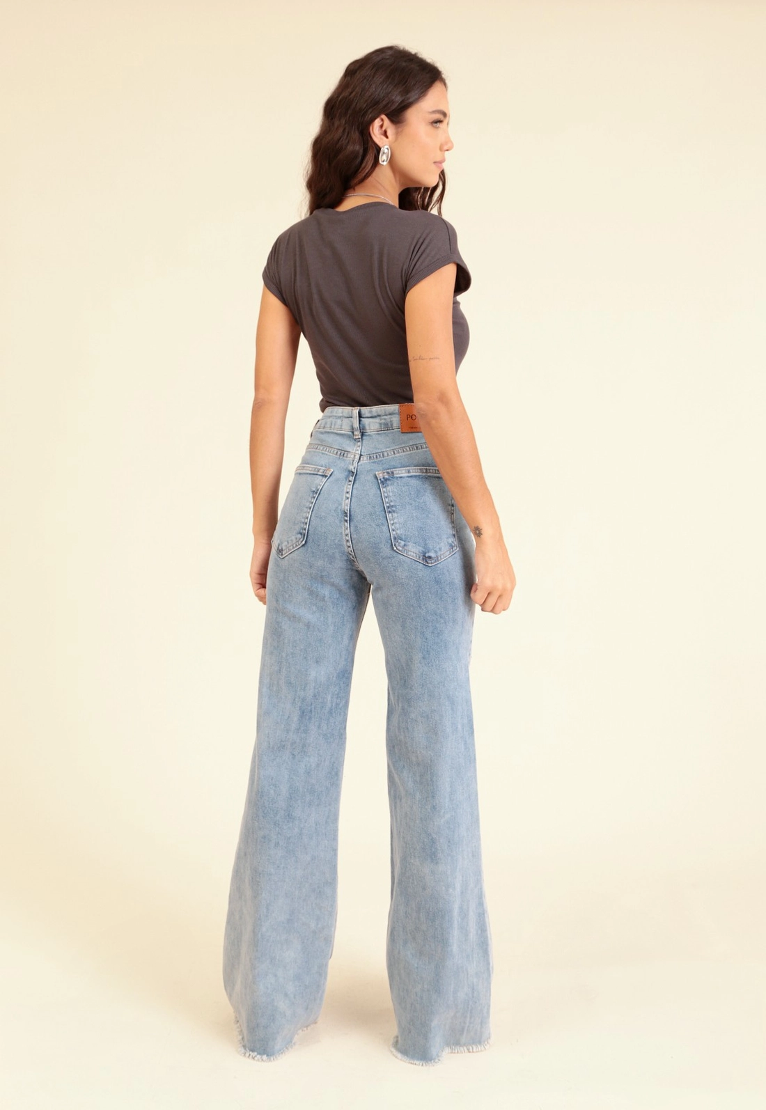 Calça Jeans Wide Leg Com Elastano
