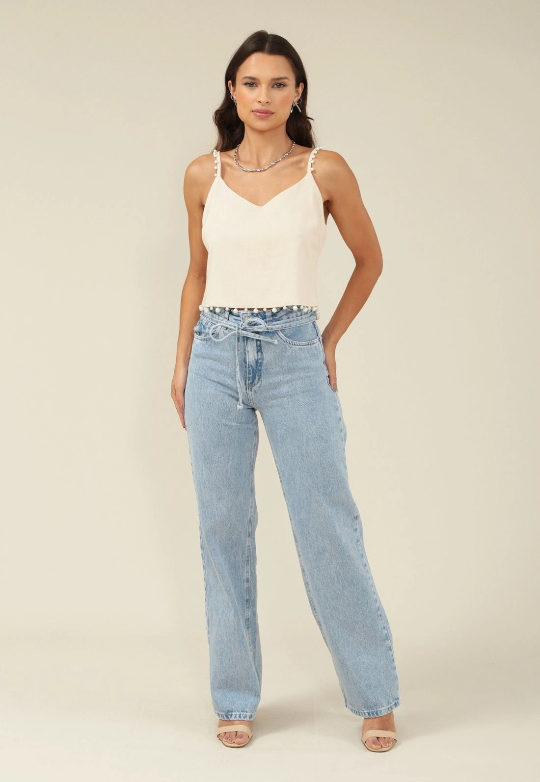 Calça Jeans Reta Com Cinto Jeans
