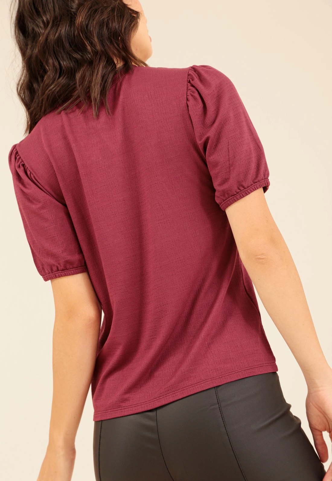 Blusa Manga Curta Bufante Em Malha Texturizada