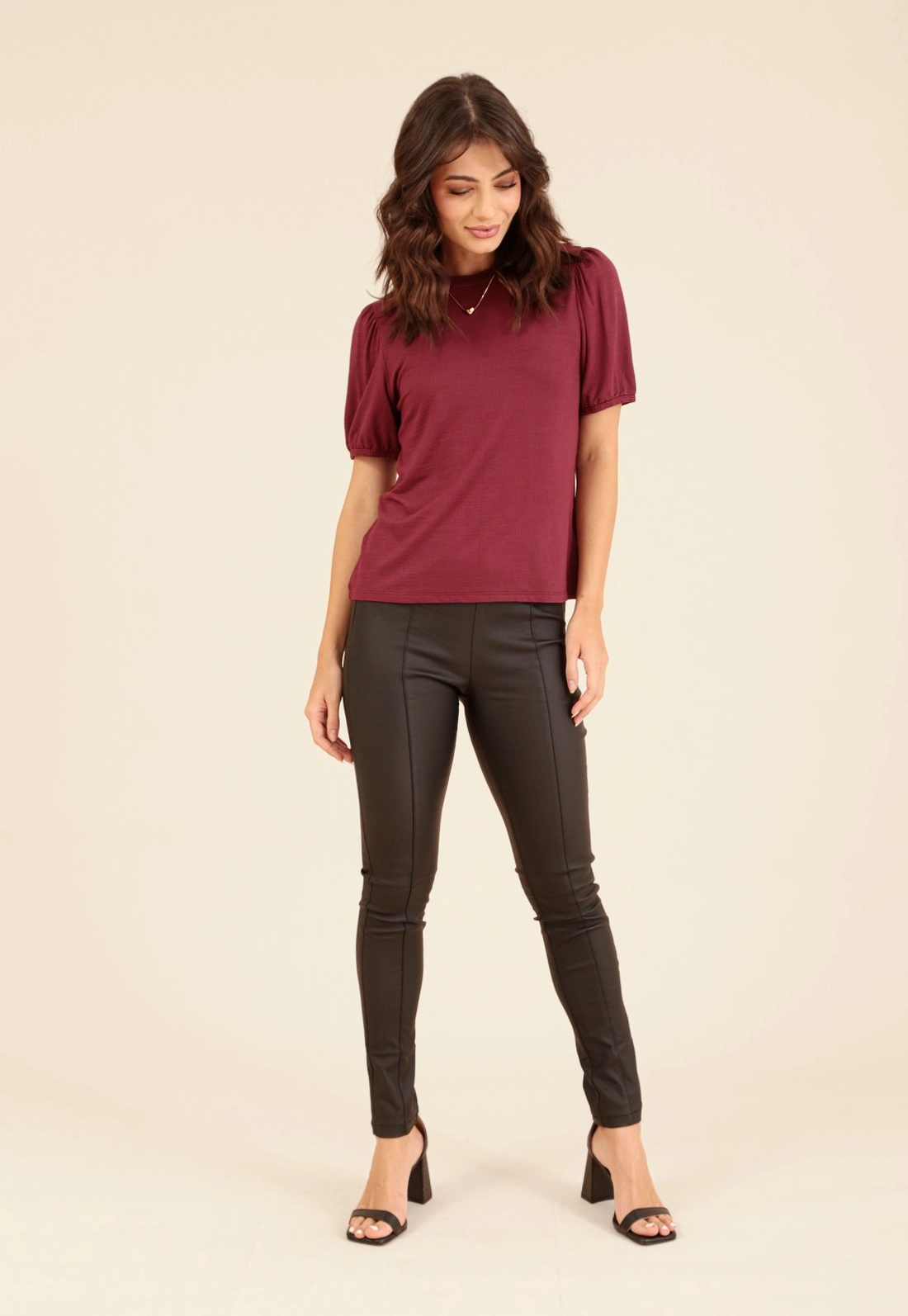 Blusa Manga Curta Bufante Em Malha Texturizada