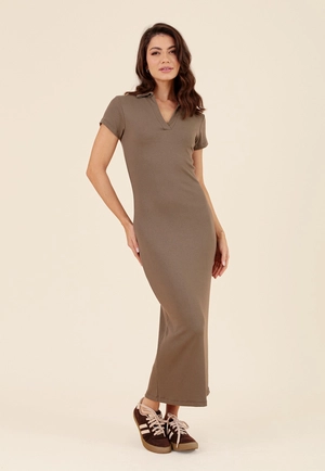 Vestido Polo Midi Em Malha Canelada