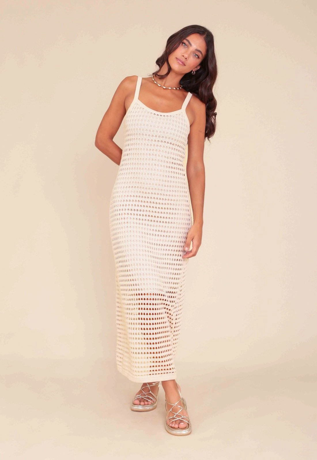 Vestido Midi Tricot Alça Vazado