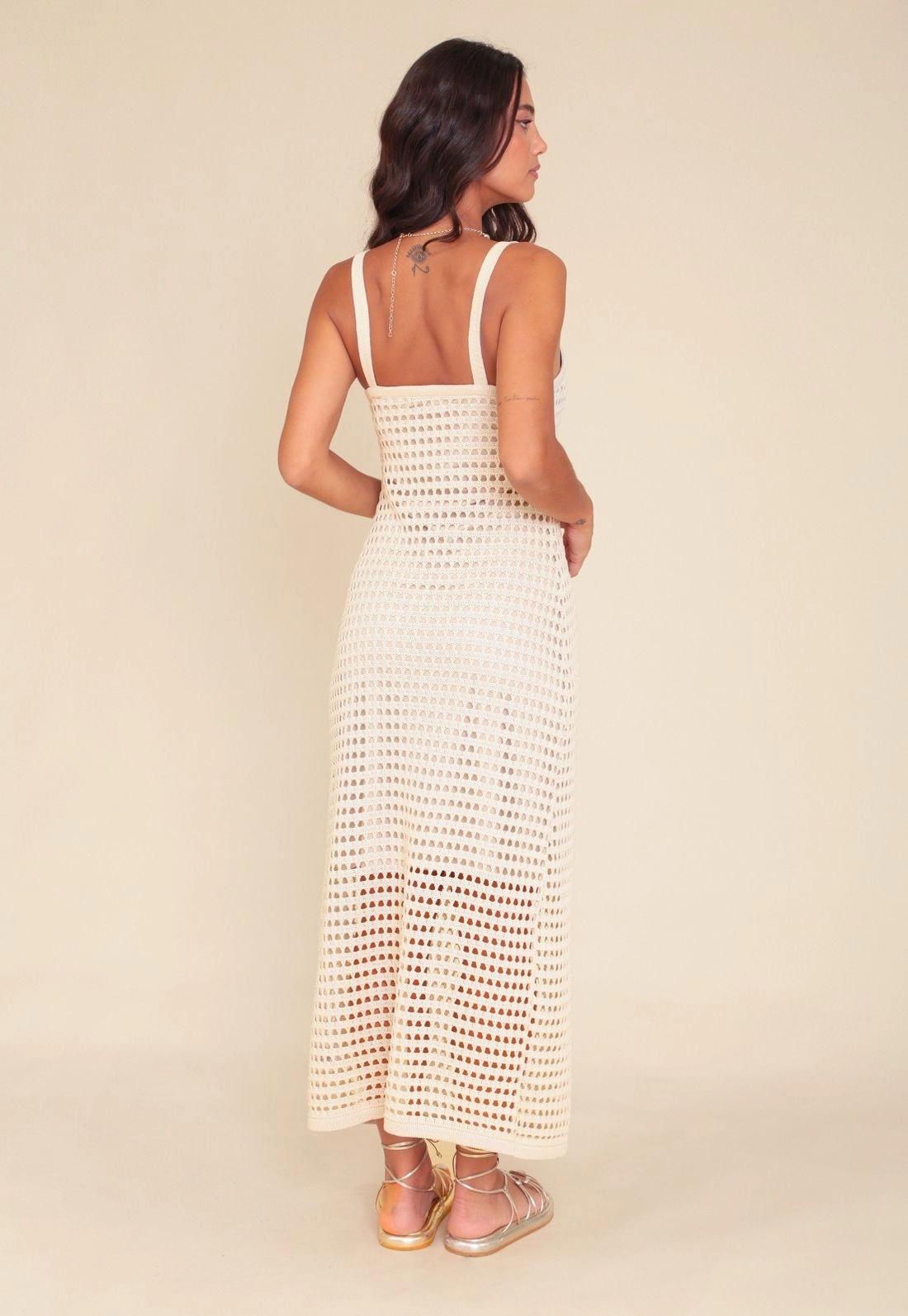 Vestido Midi Tricot Alça Vazado