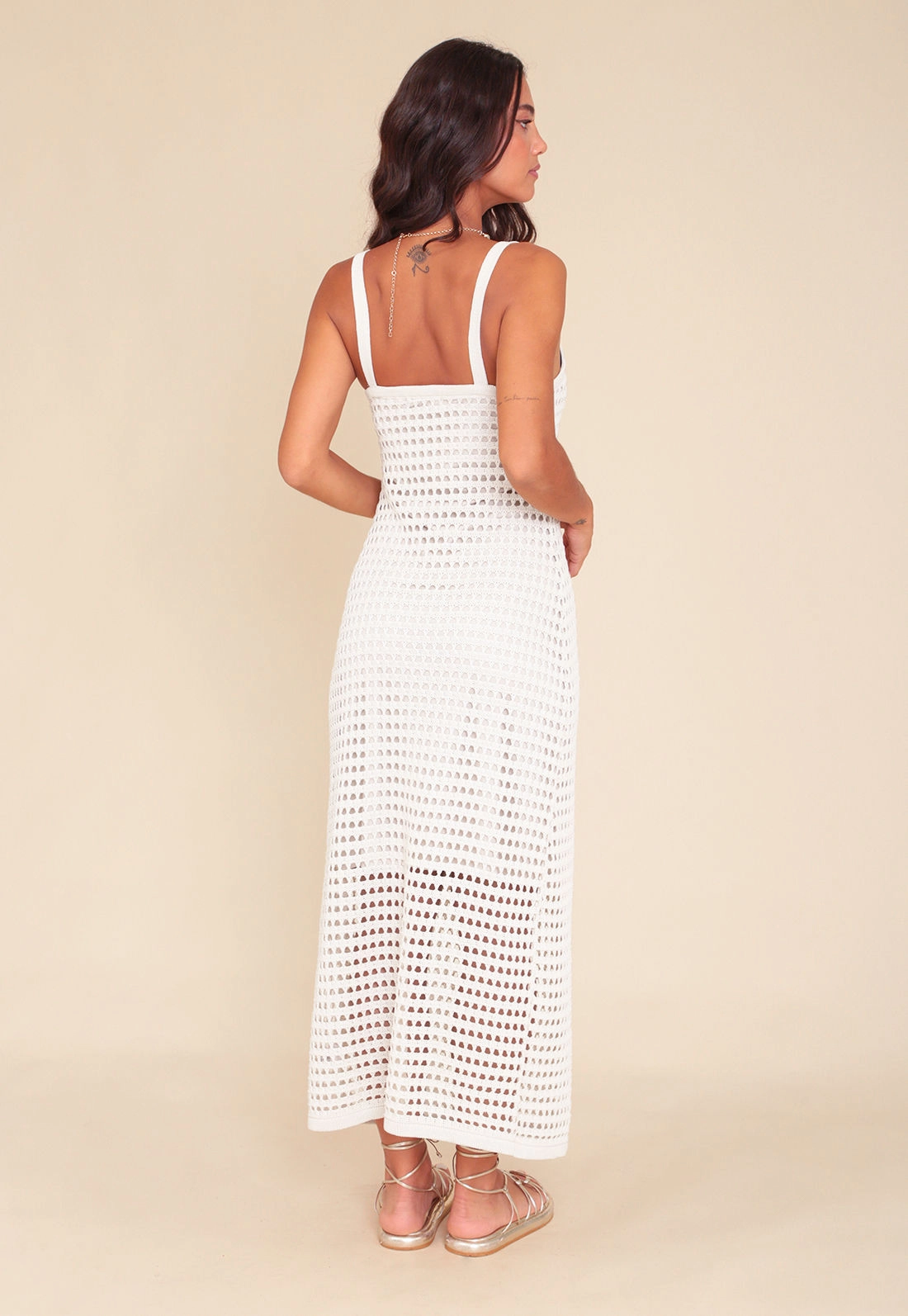 Vestido Midi Tricot Alça Vazado