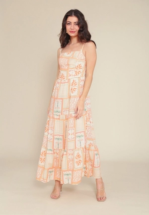 Vestido Midi Viscose Com Lurex Alça Estampa Oásis