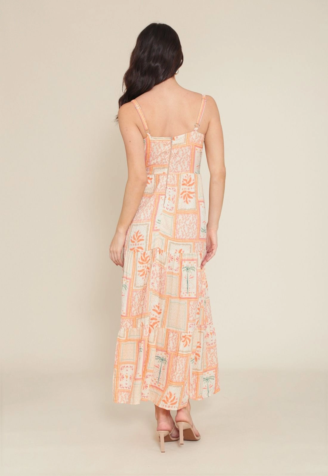 Vestido Midi Viscose Com Lurex Alça Estampa Oásis