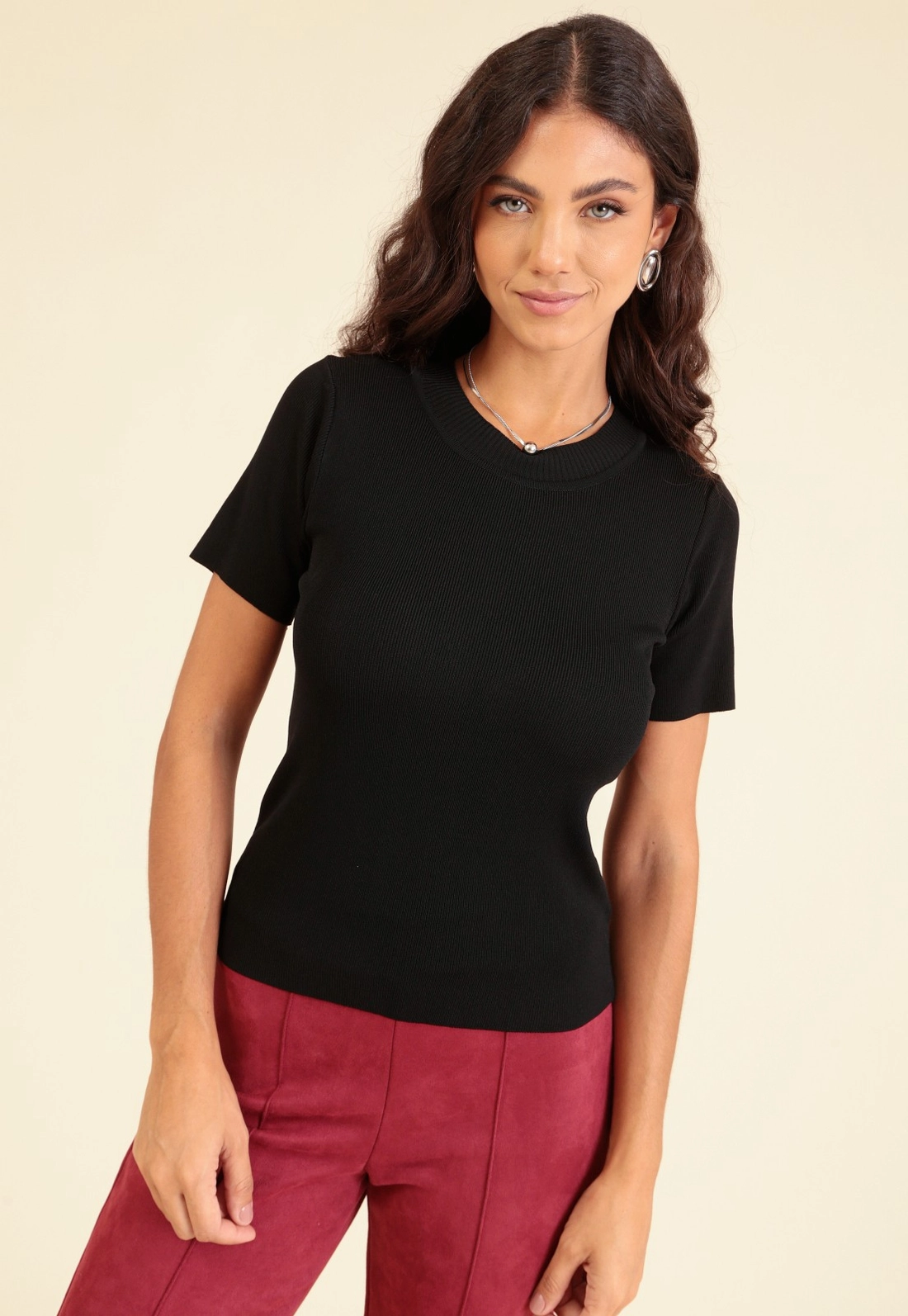 Blusa Em Tricô Manga Curta