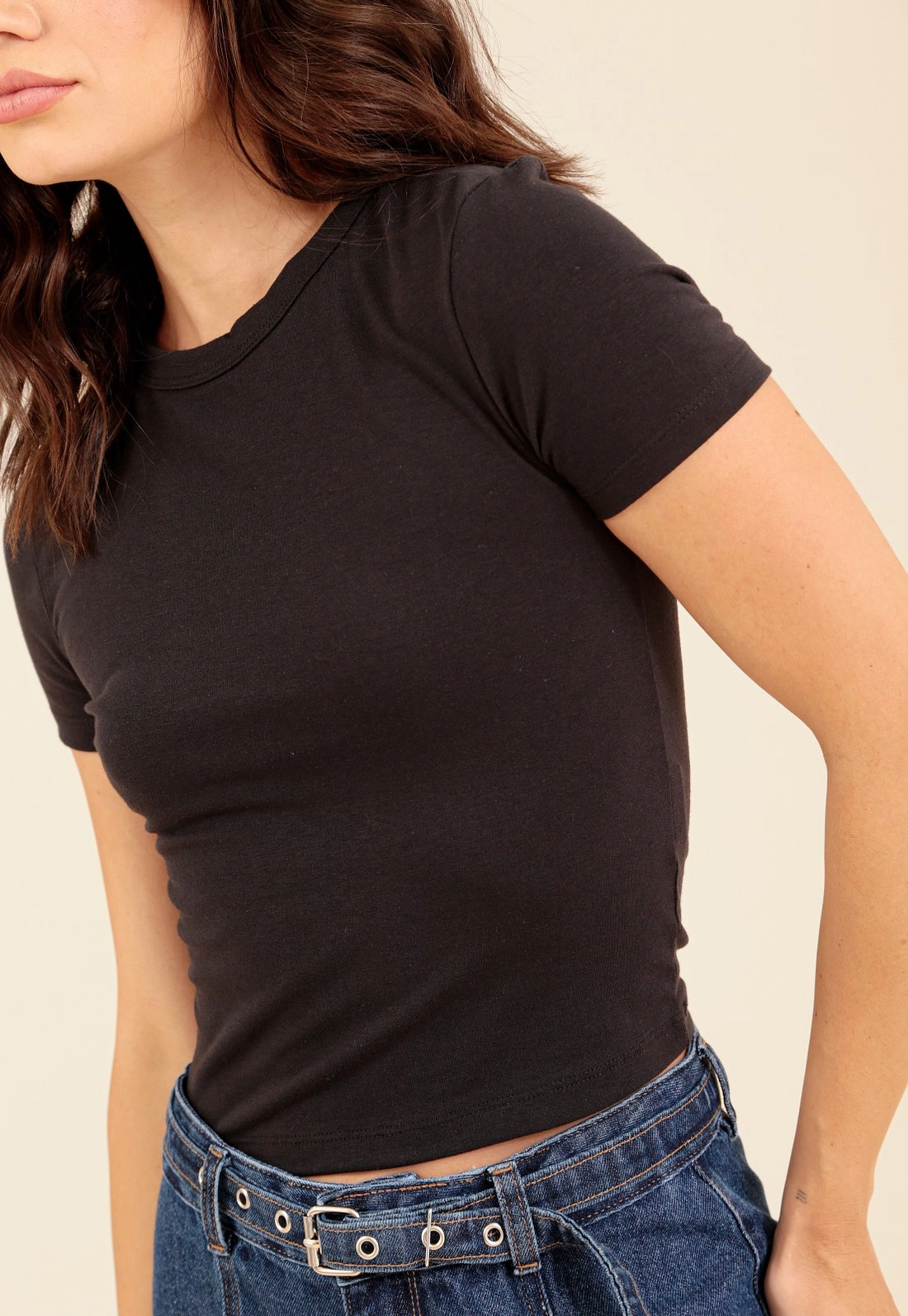 Blusa Básica Manga Curta  Em Cotton