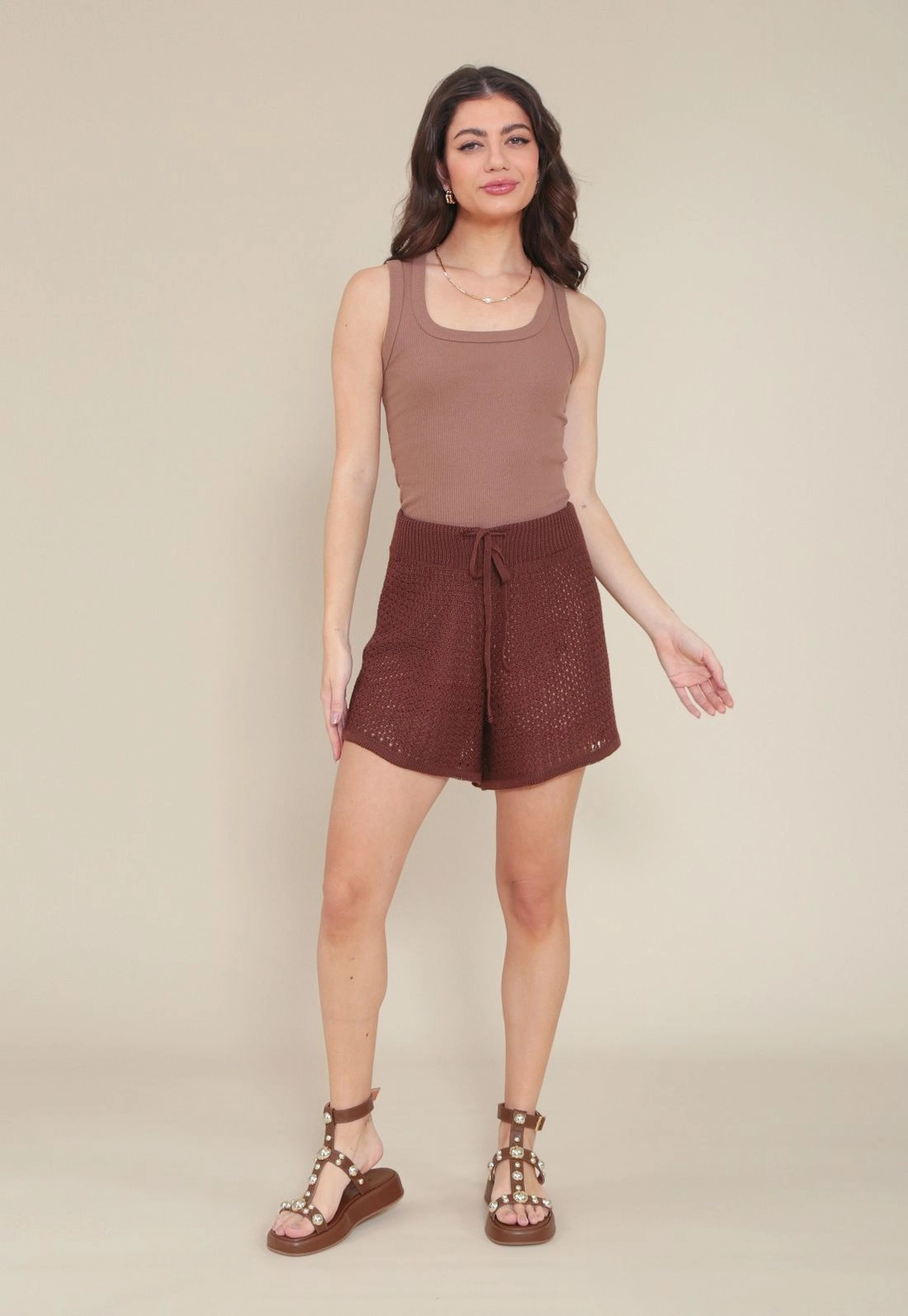 Short Em Tricô Com Cordão No Cós