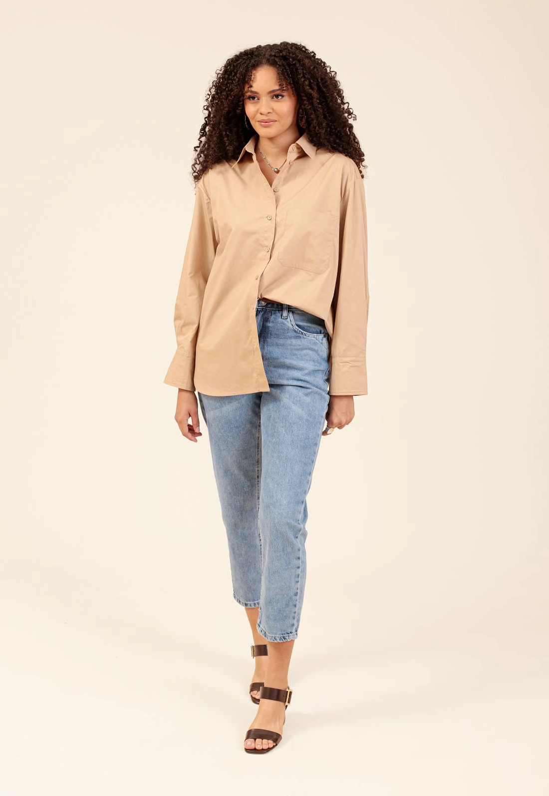Camisa Oversized Em Tricoline Manga Longa