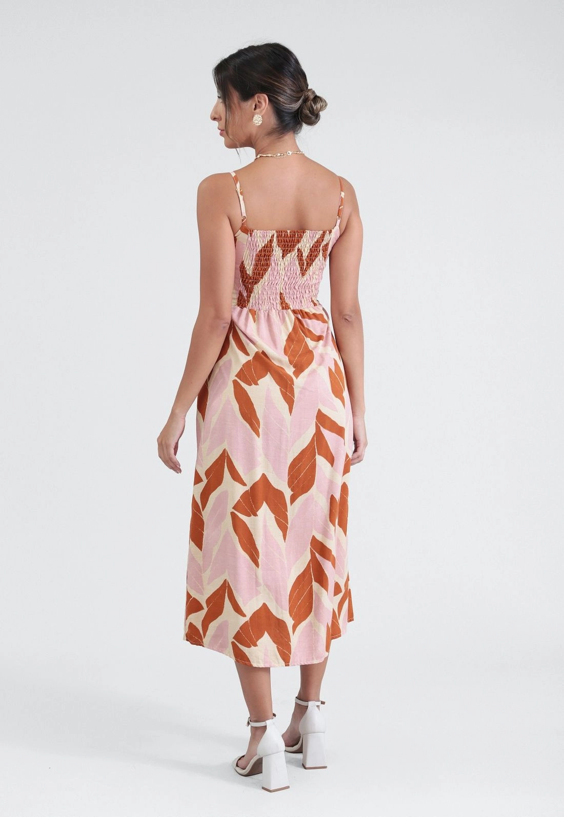 Vestido Midi Alça Viscose Com Estampa Natureza Terrosa