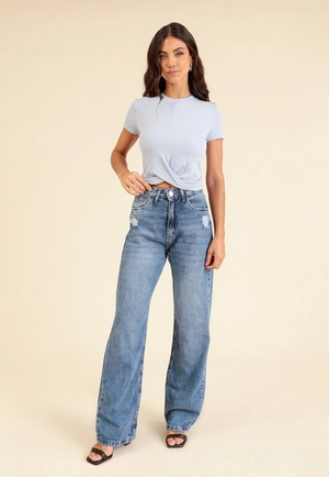 Calça Jeans Reta  Azul Escuro