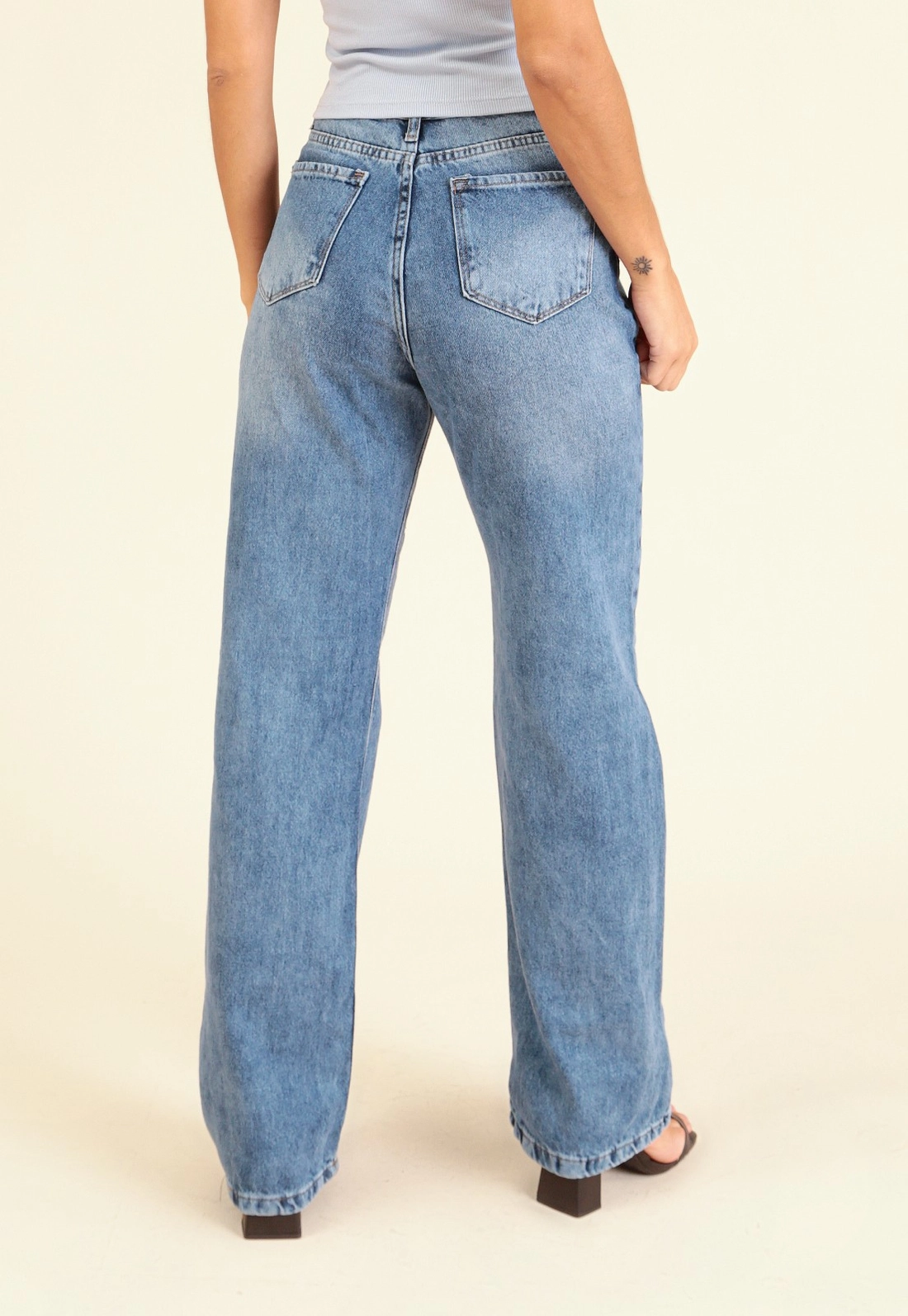 Calça Jeans Reta  Azul Escuro