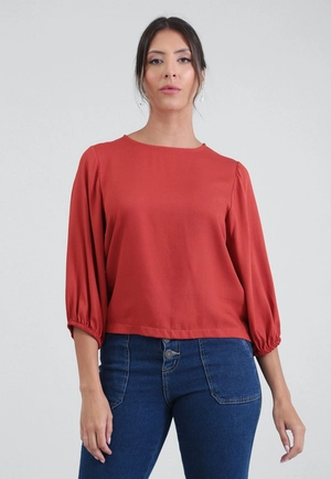 Blusa Em Viscose Twill Manga 7/8 Com Elástico