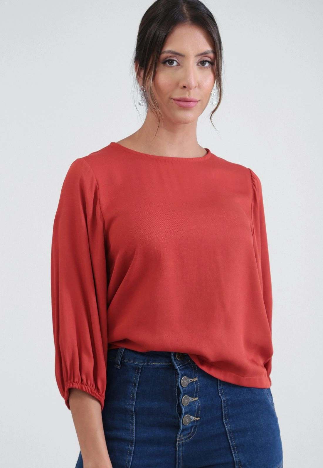 Blusa Em Viscose Twill Manga 7/8 Com Elástico