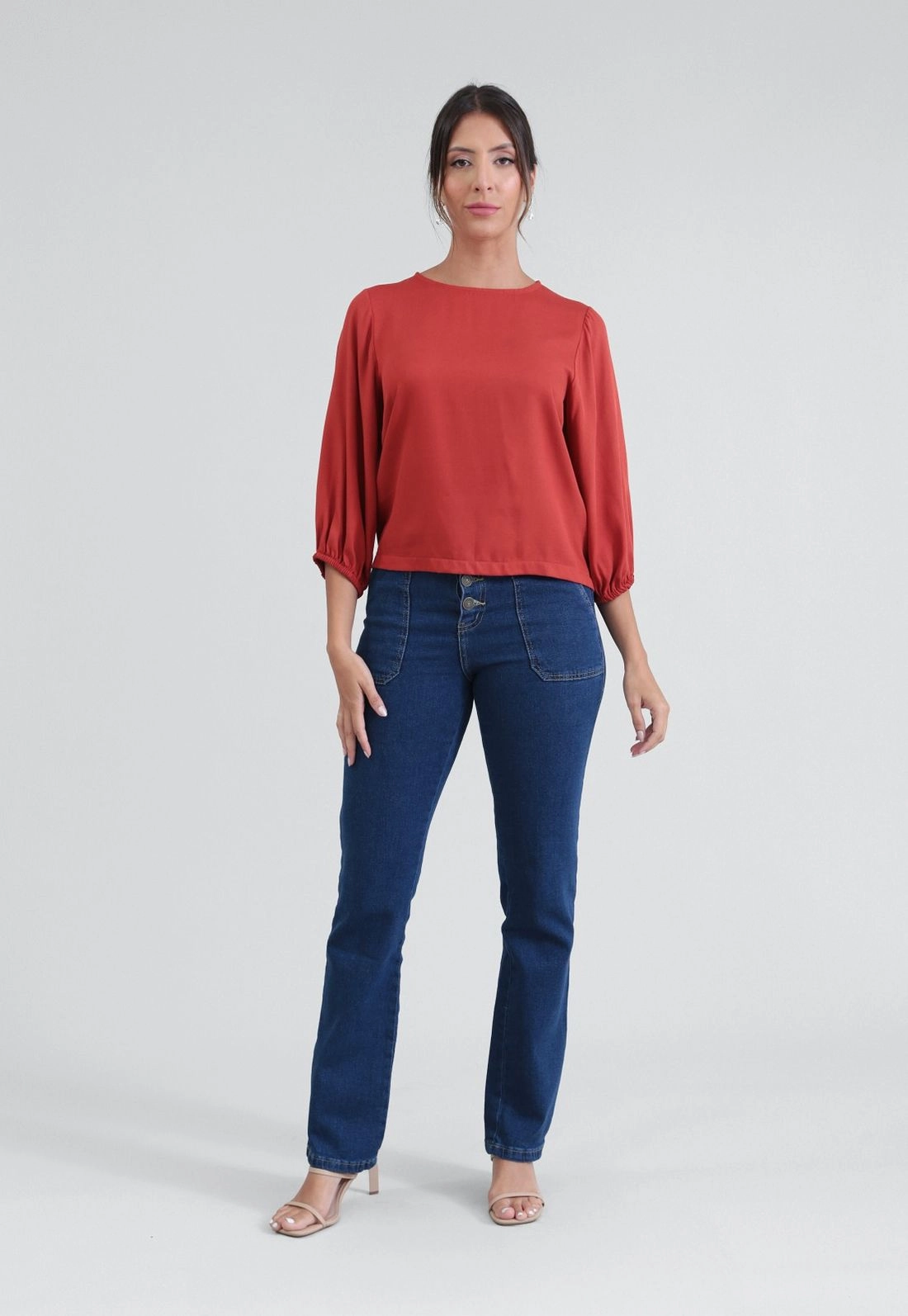 Blusa Em Viscose Twill Manga 7/8 Com Elástico
