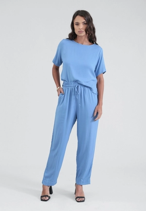 Calça Reta Cós Com Elástico Em Viscose Twill