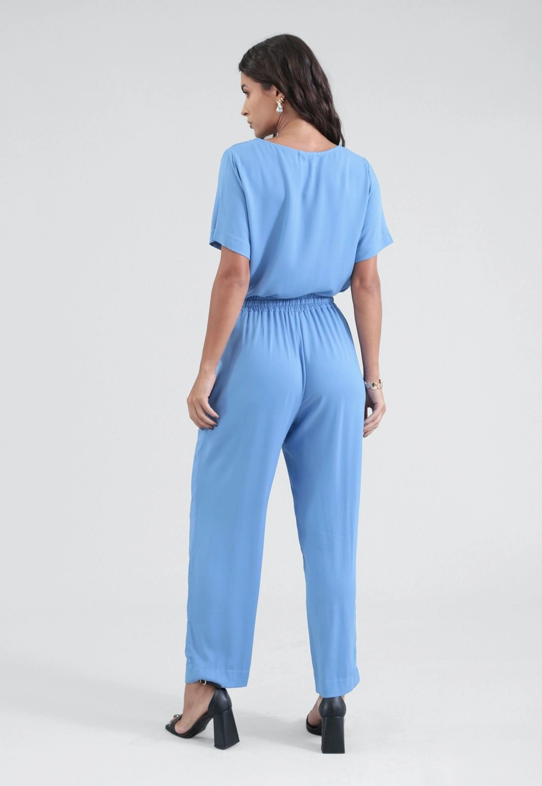 Calça Reta Cós Com Elástico Em Viscose Twill