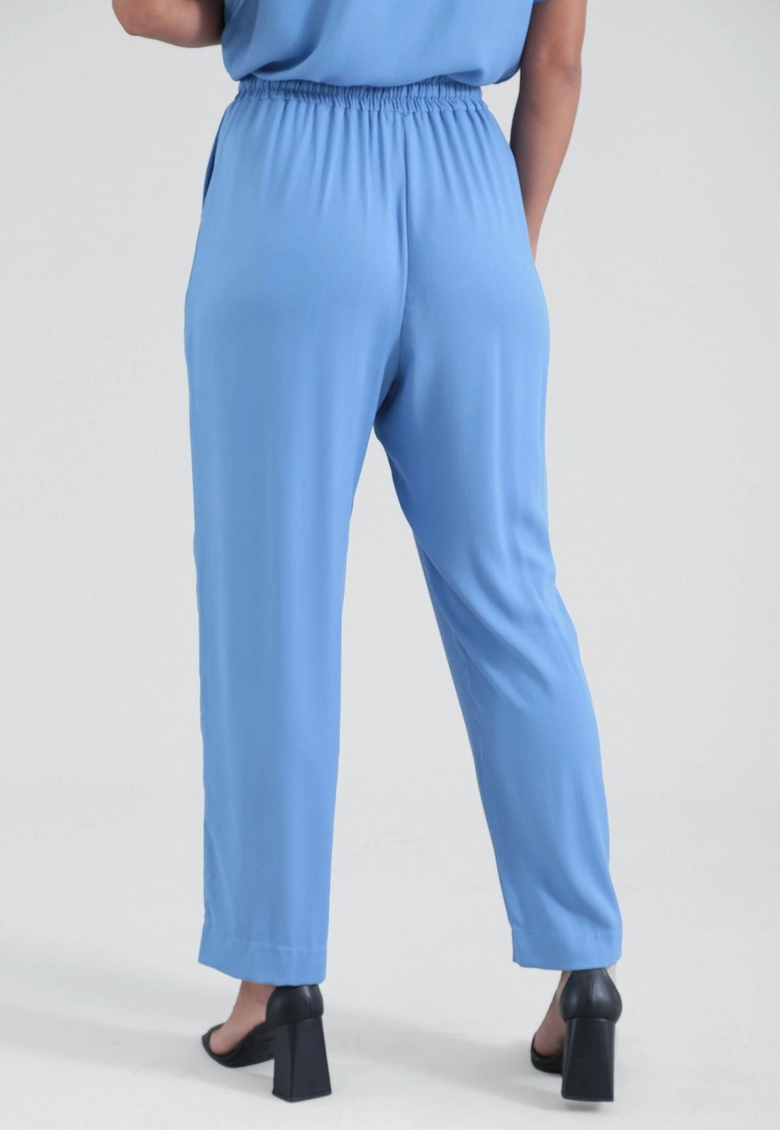 Calça Reta Cós Com Elástico Em Viscose Twill
