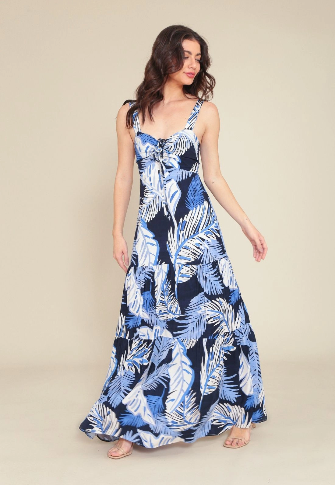 Vestido Longo Com Alça Em Viscose Estampada  P