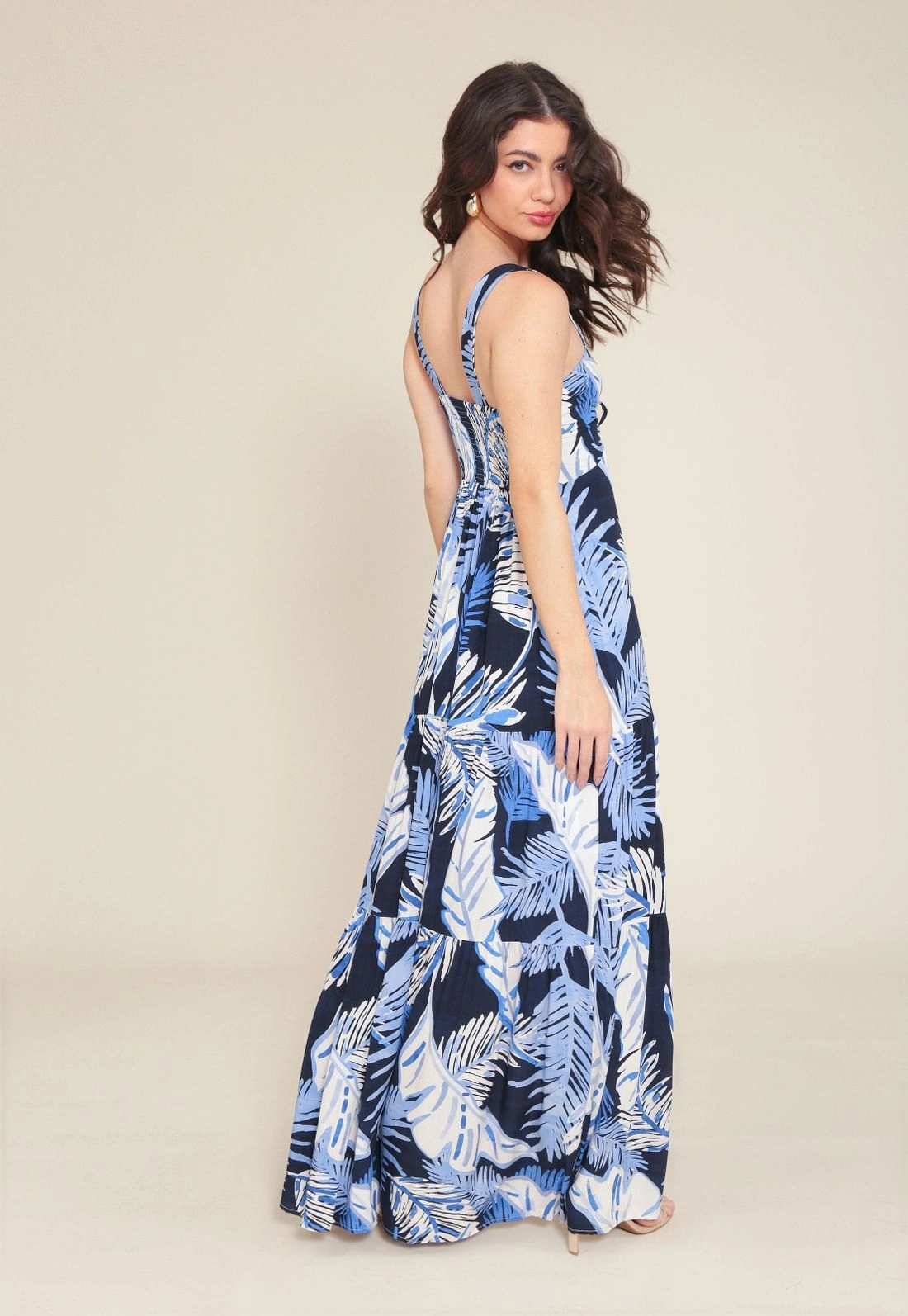 Vestido Longo Com Alça Em Viscose Estampada  P