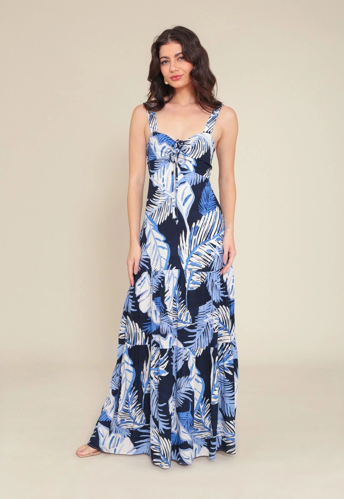 Vestido Longo Com Alça Em Viscose Estampada  P