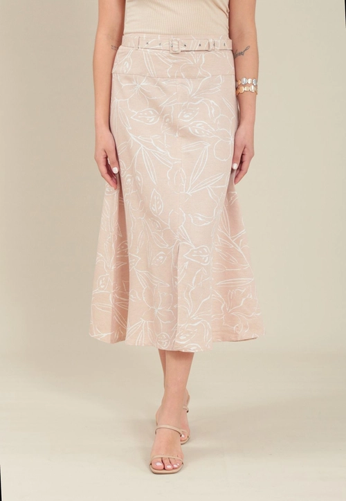 Saia Midi Com Cinto E Fenda Em Estampa Floral Jasmim
