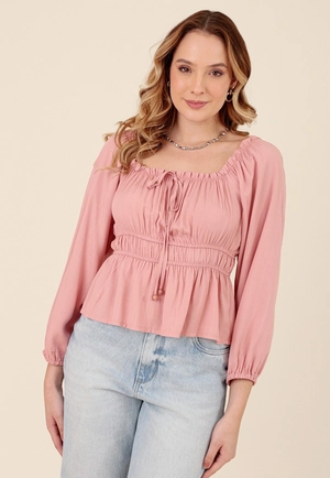 Blusa Em Viscose Manga Longa Ombro A Ombro