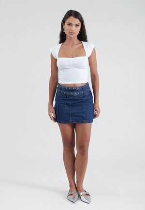 Saia Curta Jeans Com Cinto Duplo