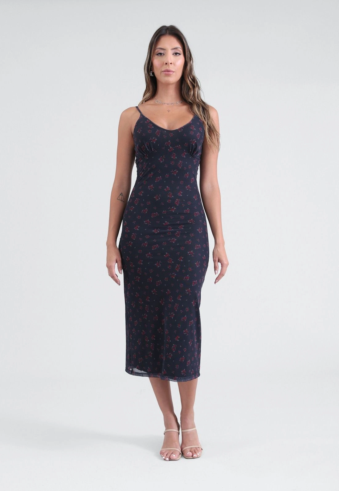 Vestido Midi Em Tule Estampa Liberty