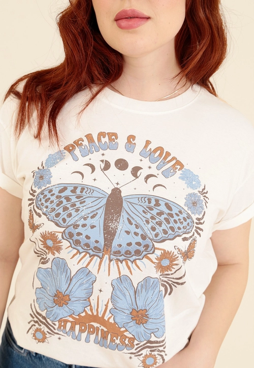 T-Shirt Em Meia Malha Borboleta