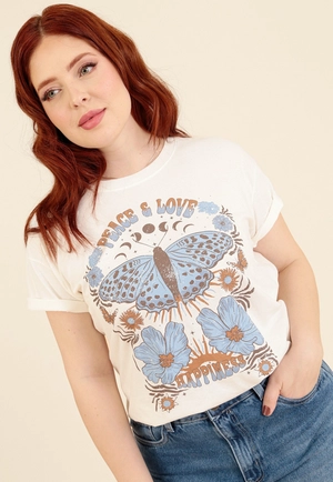 T-Shirt Em Meia Malha Borboleta
