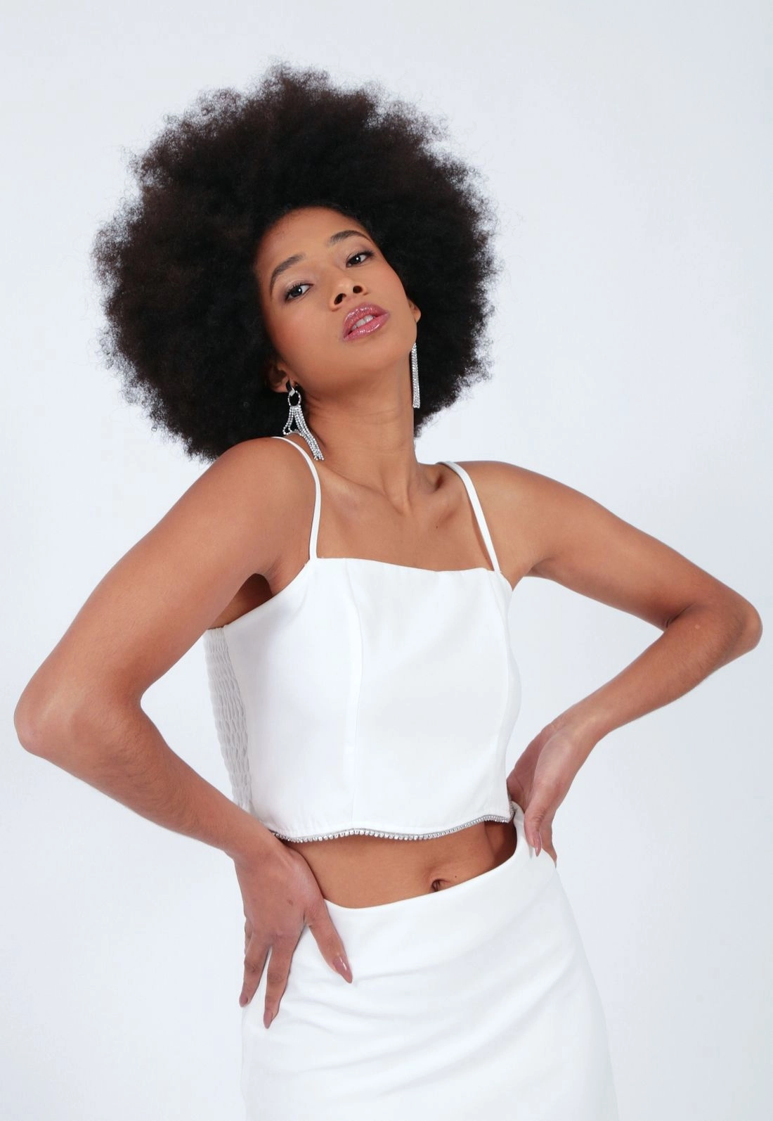 Cropped Crepe Alca Barra Strass