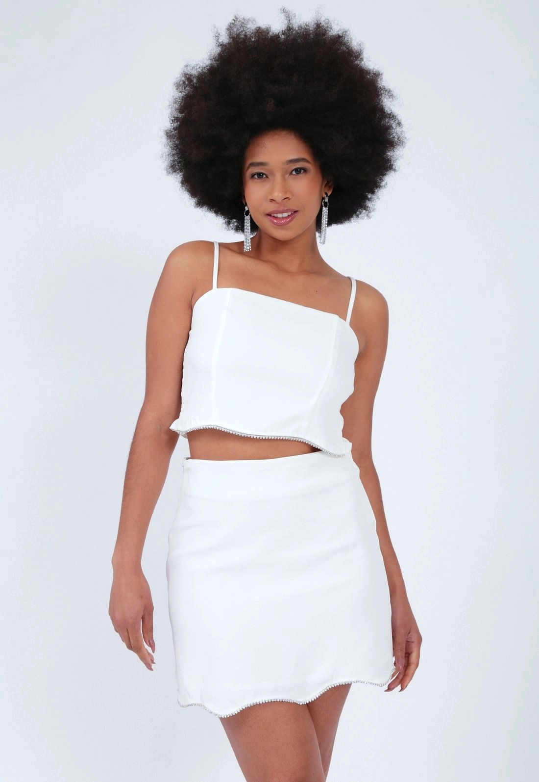 Cropped Crepe Alca Barra Strass