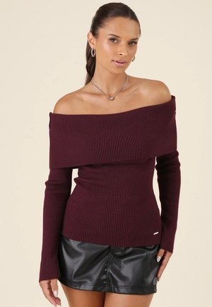 Blusa Tricô Canelado Ombro A Ombro Manga Longa