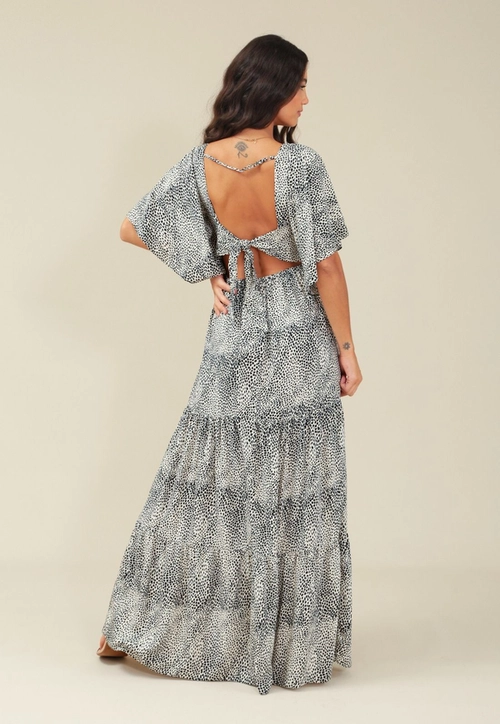 Vestido Longo Em Viscose Mangas Curtas Amplas