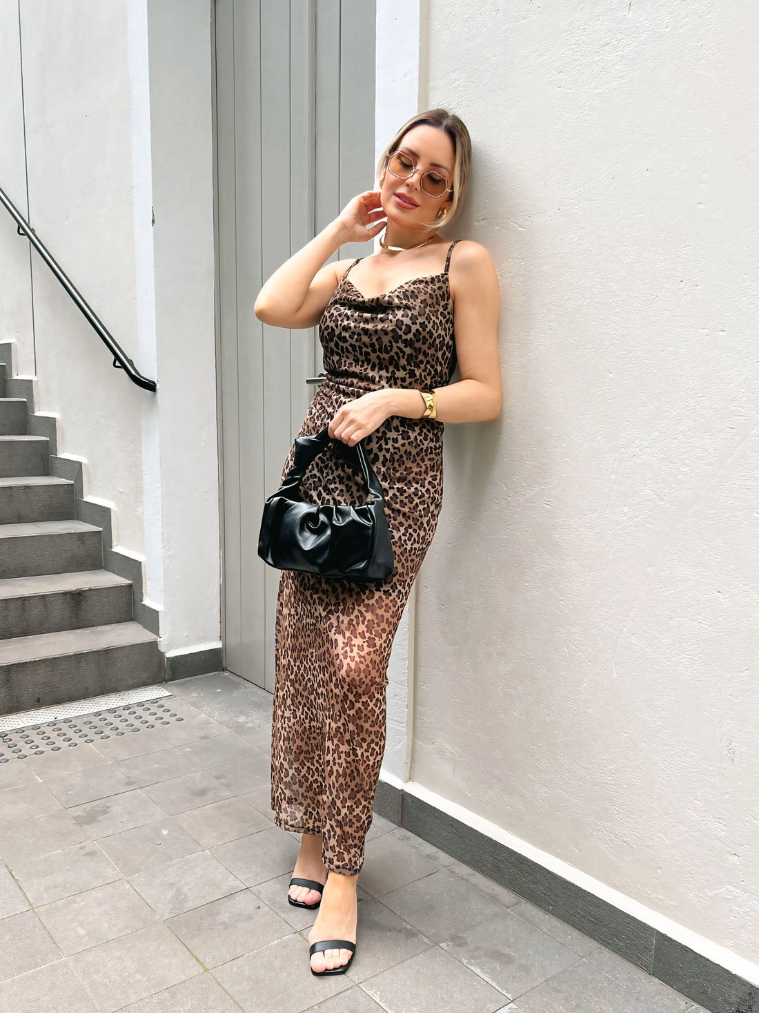 Vestido Midi Tule Alça Estampa Leopardo